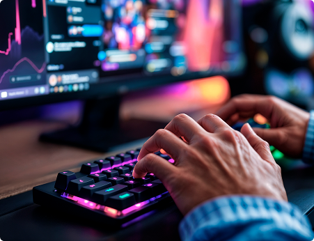 Gaming hands on keyboard